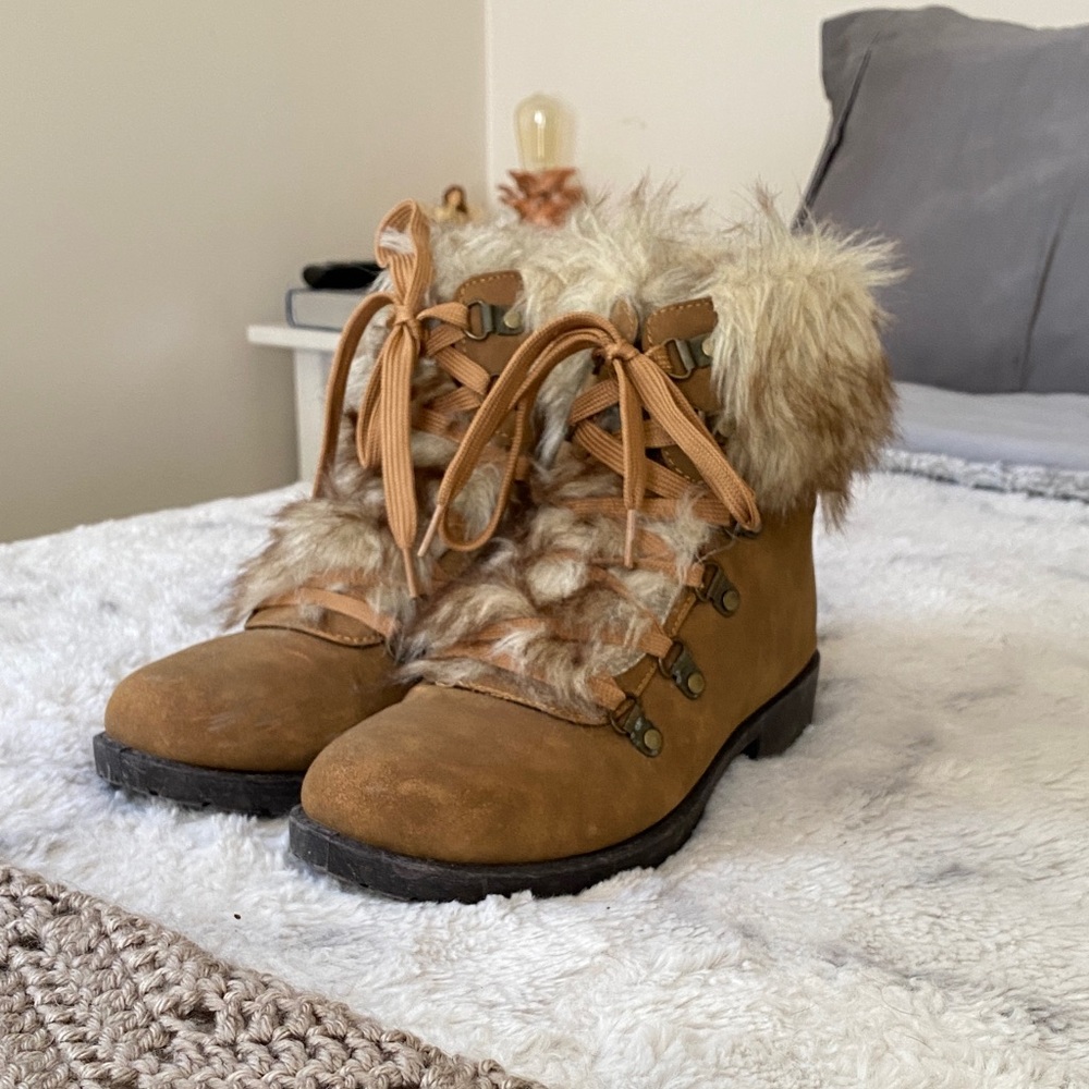 Wanted Faux Fur Lace-Up Boots